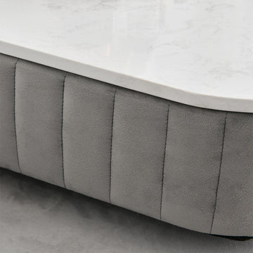 Modern Gray Upholstered Makeup Vanity Table Expandable Dressing Table with Cabinet